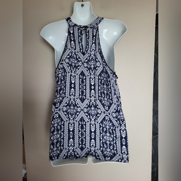 Navy and Coral Patterned Women's Top, Size Large - Picture 2 of 2